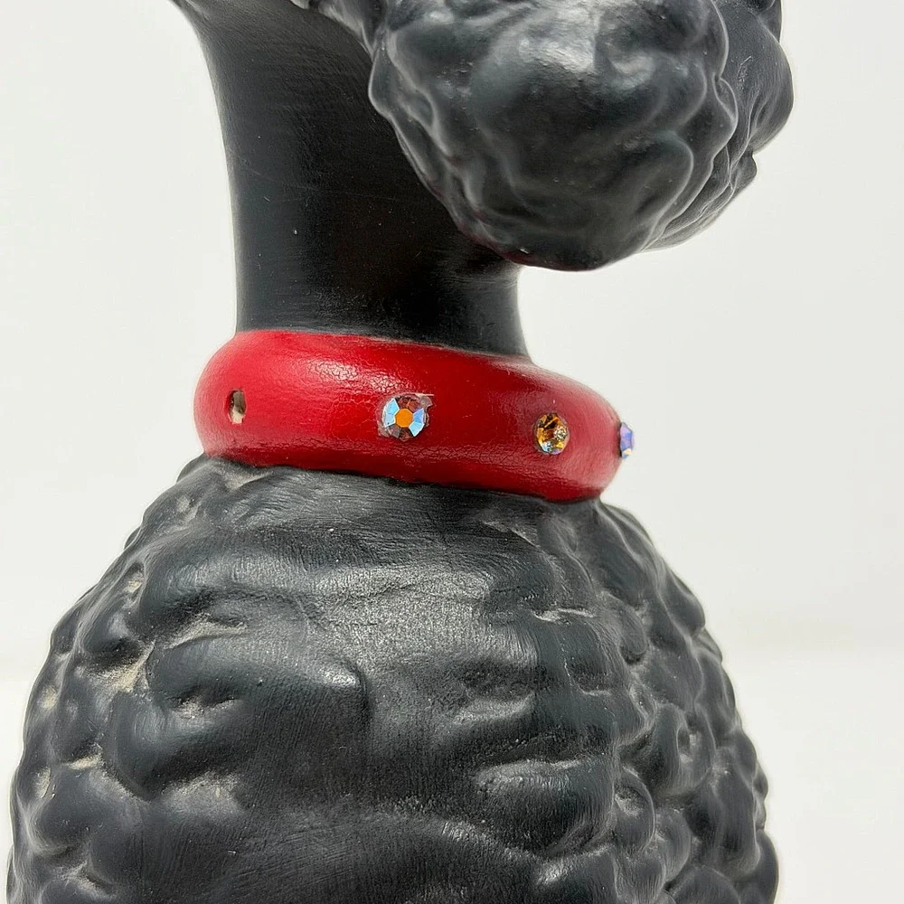 Tootsie CG 1970 Black Poodle Figurine Red Jeweled Collar Vintage MCM
